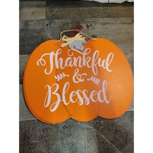 Thankful blessed pumpkin Leaf Harvest Thanksgiving sign‎ decor - Picture 3 of 4